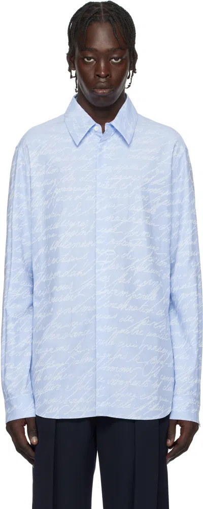 Balmain Blue Love Letter Print Shirt In Shn Bleu Clair/blanc