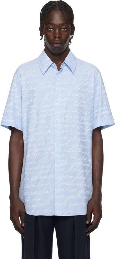 Balmain Blue Love Letter Print Shirt In Shn Bleu Clair/blanc