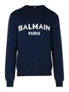 Balmain Logo Cotton Sweatshirt In Blue