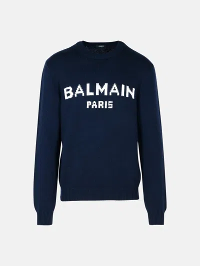 Balmain Blue Merino Wool Blend Sweater