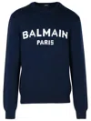 Balmain Logo Cotton Sweatshirt In Bleu Marine/blanc
