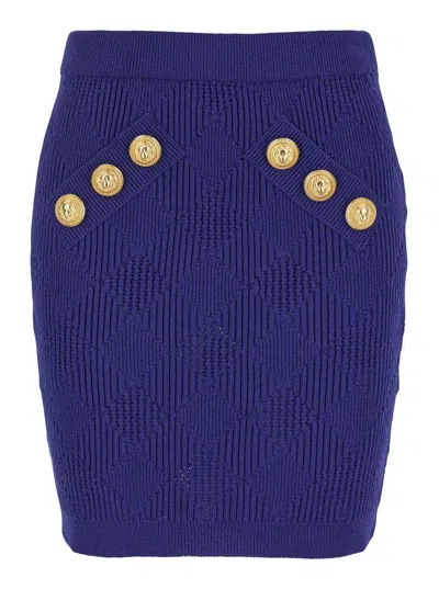 Balmain Blue Mini Skirt With Jewel Buttons