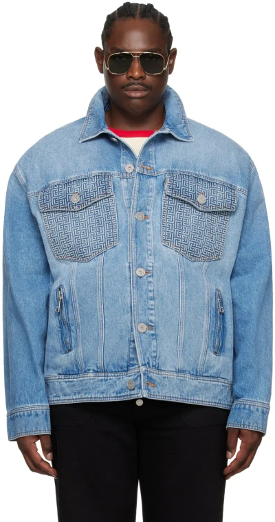 Balmain Blue Monogram Denim Jacket In 6ff Bleu Jean