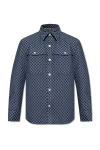 Balmain Blue Monogram Jacquard Curved Hem Denim Shirt For Men In Blue