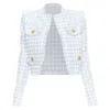 Balmain Blue Plaid Cropped Tweed Jacket
