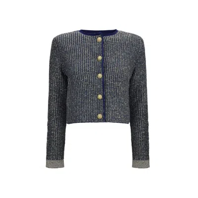 Balmain Quilted Sequin Cardigan With Decorative Buttons In Blue