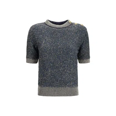 Balmain Sequin Crewneck Tweed Sweater In Multi