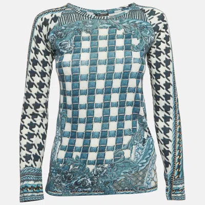 Pre-owned Balmain Blue Printed Jersey Top S