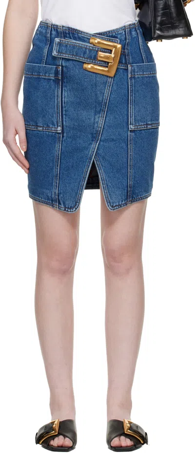 Balmain Blue Short Denim Belt Midi Skirt