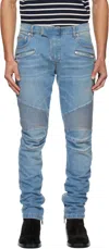 Balmain Slim-fit Biker Ribbed Jeans In Blue