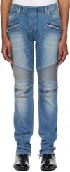 Balmain Slim-fit Biker Ribbed Jeans In 6ff Bleu Jean