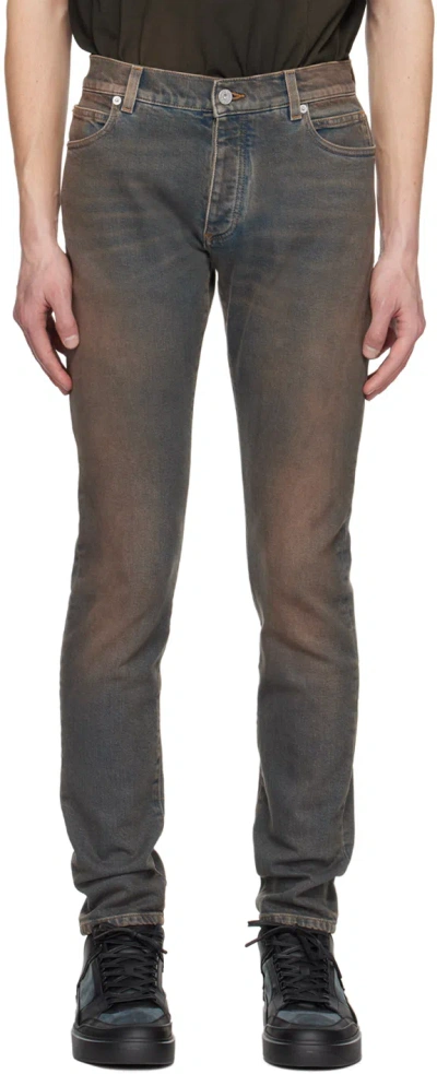 Balmain Distressed Slim-fit Jeans In Black
