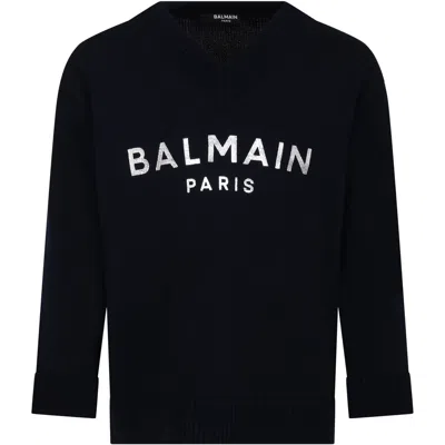 Balmain Blue Sweatshirt For Kids With Logo