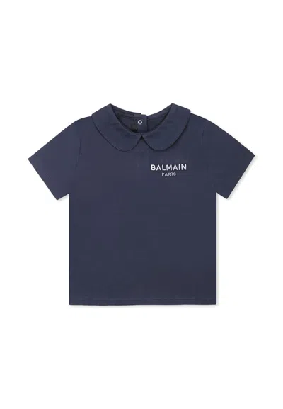 Balmain Blue T-shirt For Baby Girl With Logo