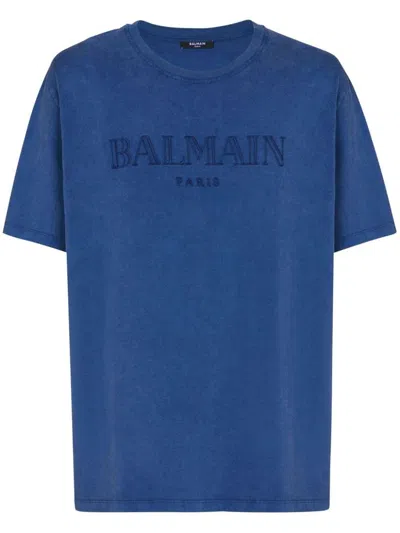 BALMAIN BLUE T-SHIRT WITH LOGO