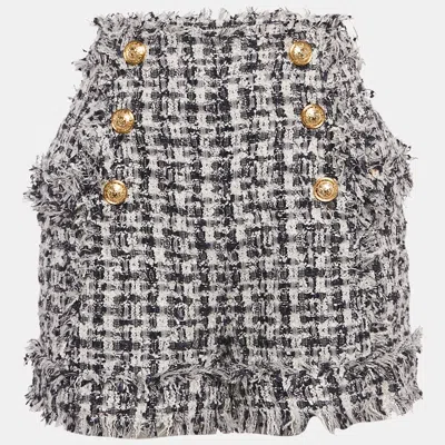Pre-owned Balmain Blue Tweed High Waisted Shorts M/waist 28"