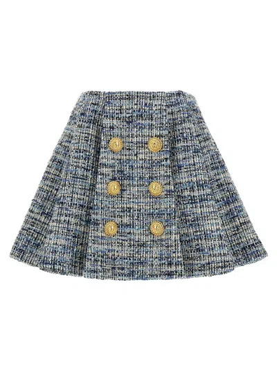 BALMAIN BLUE TWEED SKIRT