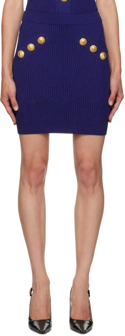 Balmain Blue Mini Skirt With Jewel Buttons In Viscose Blend Woman