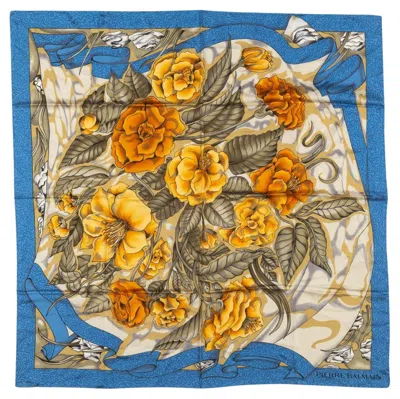 Pre-owned Balmain Blue Vintage Floral Silk Scarf