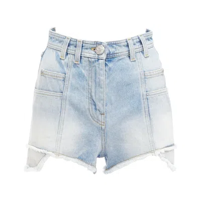 Pre-owned Balmain Blue Washed Cotton Denim Panelled Pockets Cutaway Cargo Shorts Fr36 S