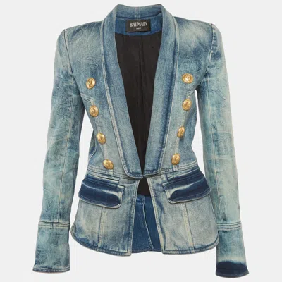 Pre-owned Balmain Blue Washed Denim Button Detail Jacket M