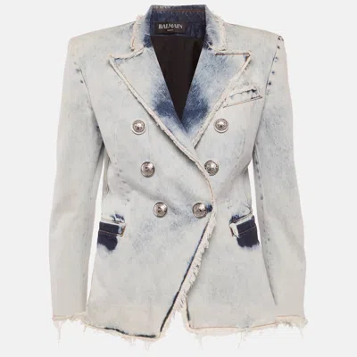 Pre-owned Balmain Blue Washed Denim Double Breasted Jacket M