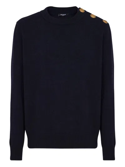 Balmain Blue Wool Crew Neck Sweater