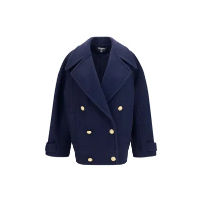 BALMAIN BLUE WOOL OVES ARIES COAT