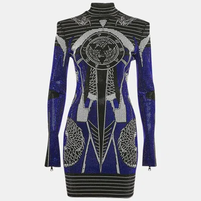 Pre-owned Balmain Blue/multicolor Studded Mini Bodycon Dress M
