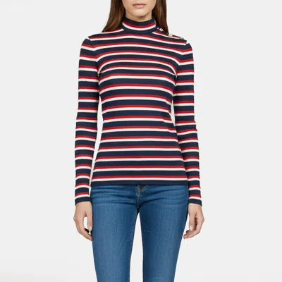 Pre-owned Balmain Blue/red Striped Knit Turtle Neck Top M