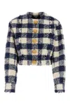 Balmain Blue/white Crewneck Bomber Jacket In Blue