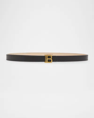 Balmain B-monogram Calfskin Medium Leather Belt In Black
