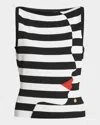 Balmain Boat-neck Face Mariniere Knit Tank Top In Black Multi