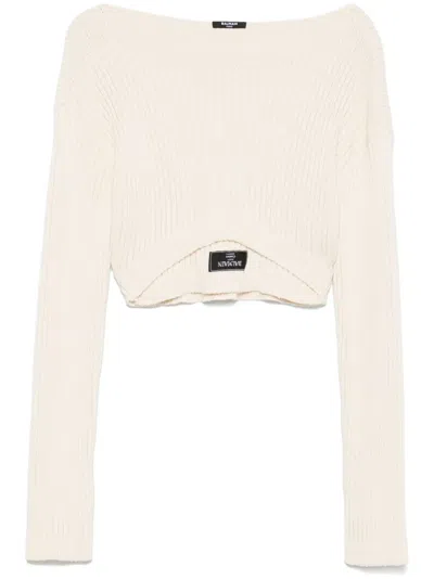 Balmain Boat-neck Ribbed Top In 中性色