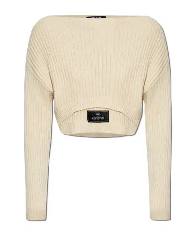 Balmain Boat-neck Ribbed Top In Nude