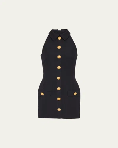 Balmain Body-con Buttoned Wool Mini Dres