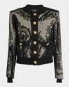 Balmain Pattern Jacquard Knitted Cardigan In Goldor