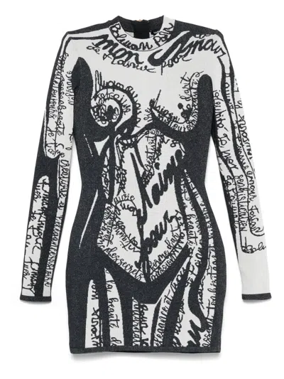 Balmain Body-motif Embroidered Mini Dress In Black