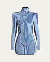 Balmain Body Print Trompe Loeil Knit Mini Dress In Multi Blue