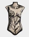 Balmain Body Script Trompe L'oeil Knit Cap-sleeve Bodysuit In Nudeblack