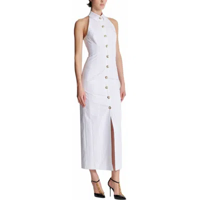 Balmain Bodycon Backless Poplin Dress In White