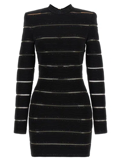 Balmain Bodycon Dress High Neckline Long Sleeves In Black