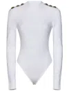 Balmain Ribbed Long-sleeved Bodysuit In White