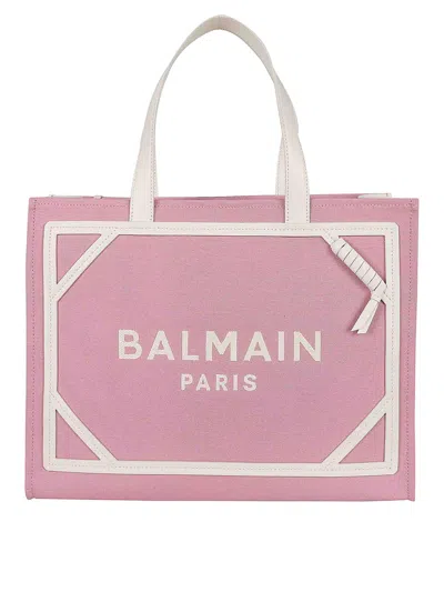 Balmain Women's B-army Medium Logo Canvas Shopper Tote Bag In Cream