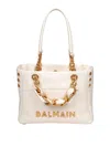 Balmain Small Crinkled Leather Tote Bag With Eyelet Embellishments In White