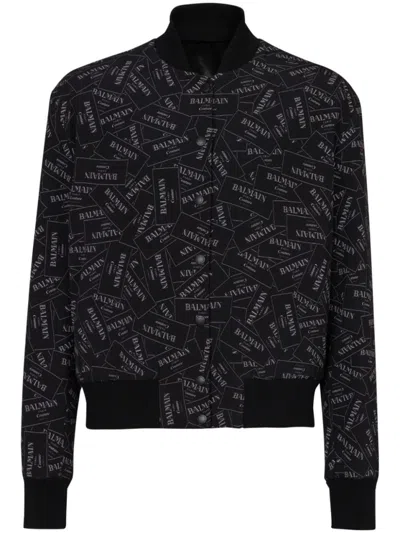 Balmain Bomber Coat With Bold All-over Print In Black