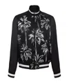 Balmain Printed Satin Palm Tree Bomber Jacket In Black