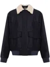 Balmain Shearling-collar Bomber Jacket In Blue