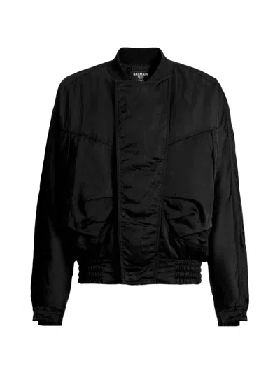 Balmain Bomber Jacket In Textured Nylon In Black