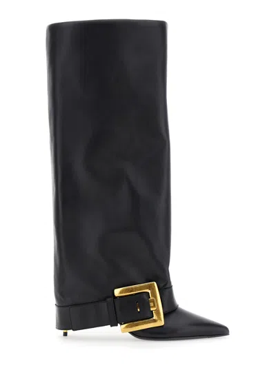 Balmain Knee-high Stiletto Boots Buckle Detail In Black